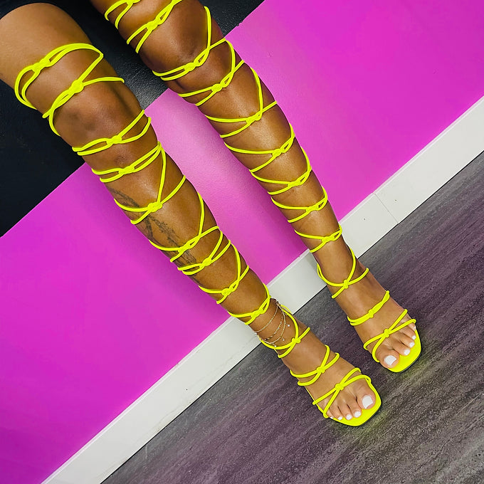Yellow "JAY" Thigh High Strappy Heel