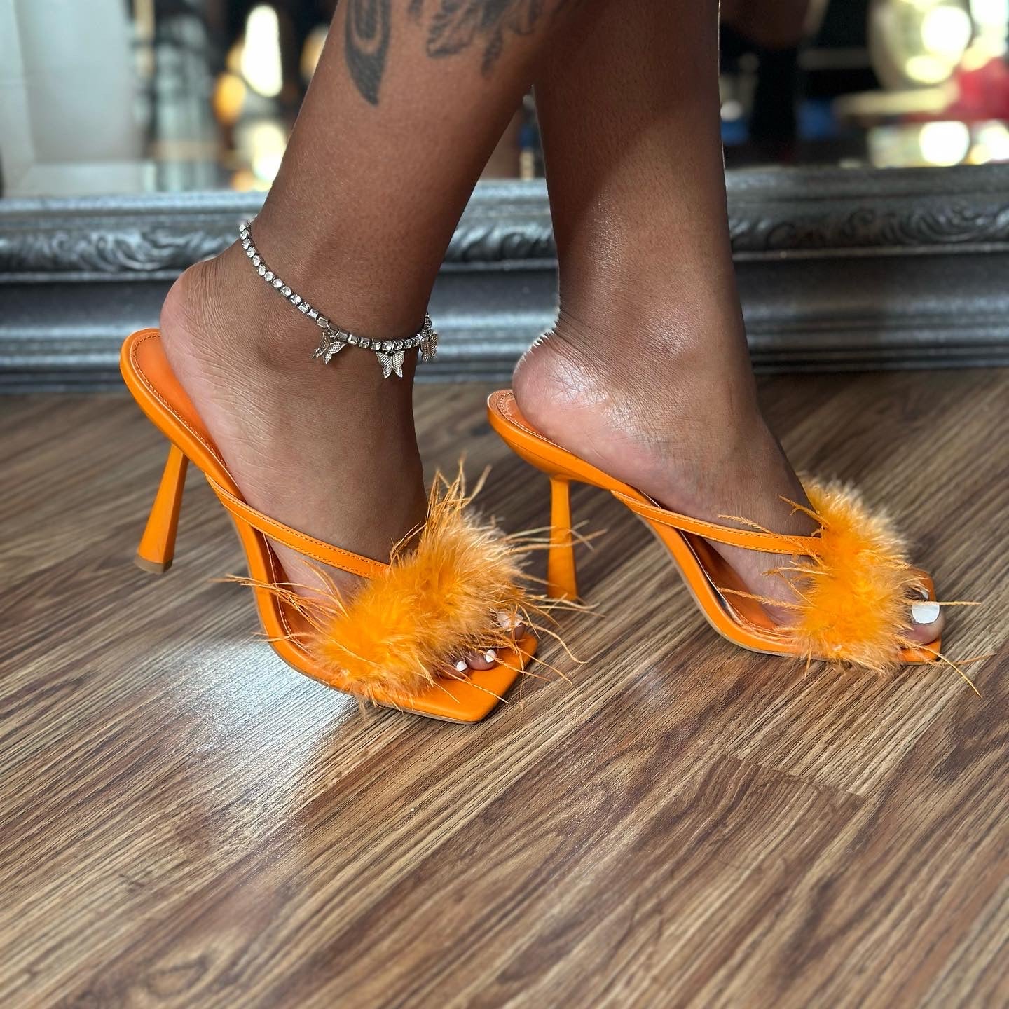 Women's Open Toe Kitten Heel Sandals Ankle Strap Stiletto Heels Dress Pump  Shoes for ladies Orange 9 - Walmart.com