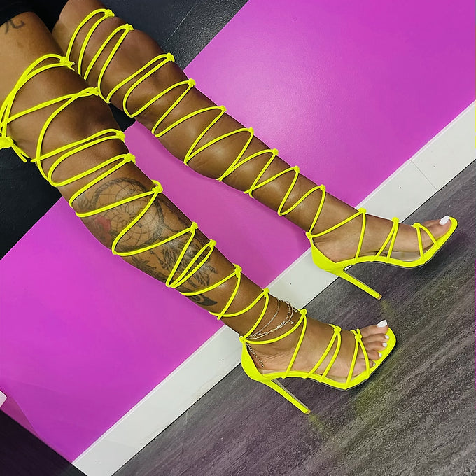 Yellow "JAY" Thigh High Strappy Heel